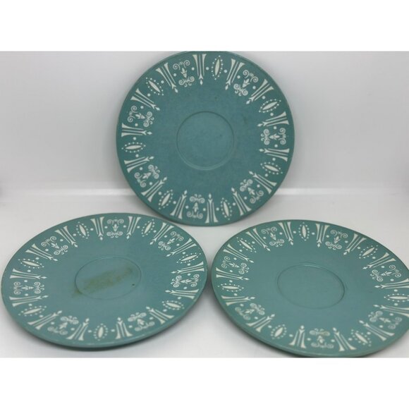 VTG Boontonware Saucer Plates Turquoise White Mid-Century USA Plastic 6" Set 3 - Picture 1 of 5